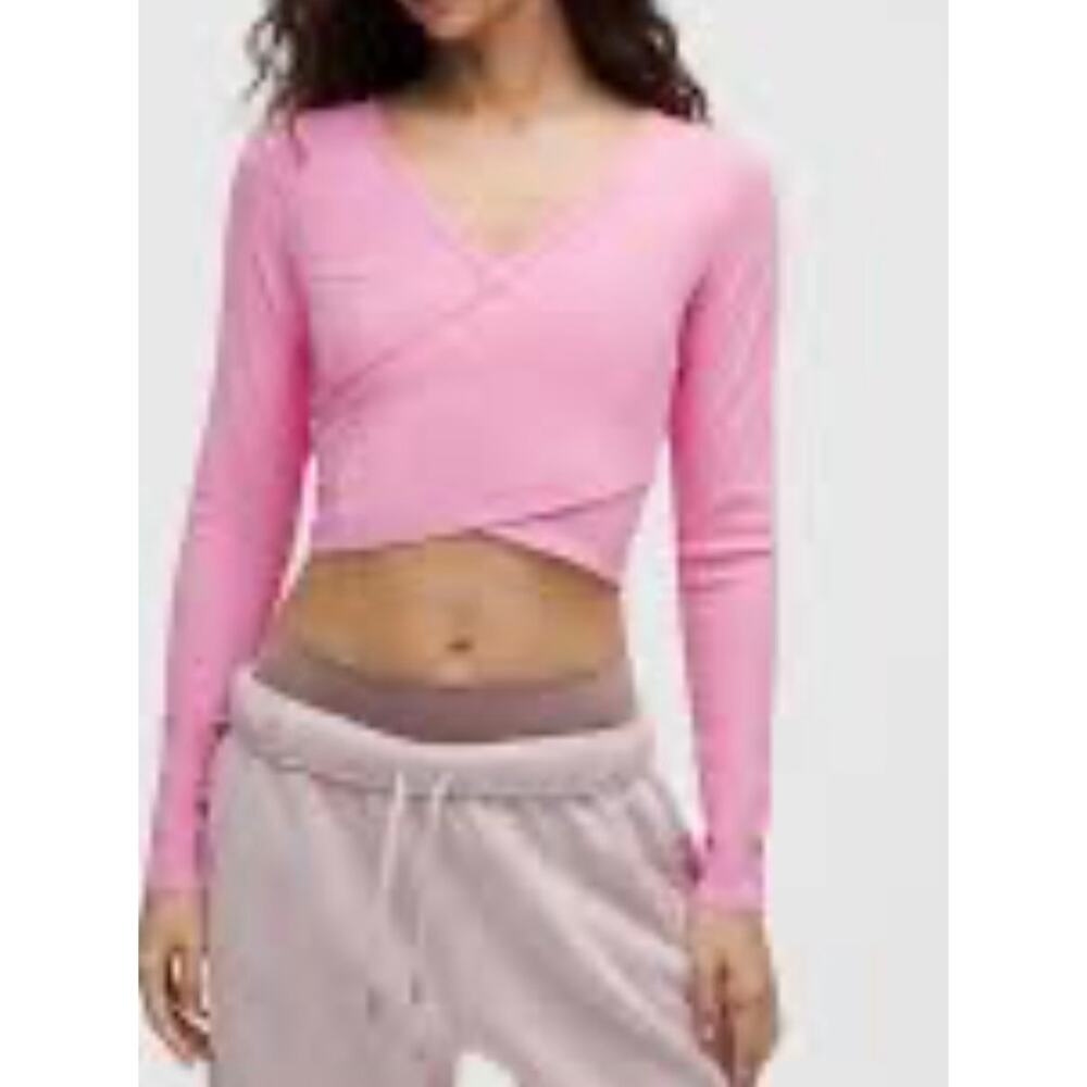 lululemon Nulu Ribbed Wrap-Front Long-Sleeve Shirt Heart
color Candy Cloud. - Picture 5 of 5